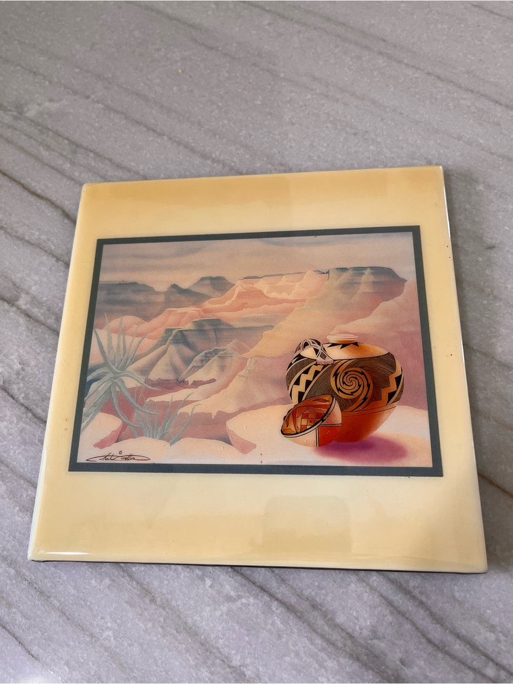 Southwestern Pottery Landscape Art Print in Cream and Terracotta